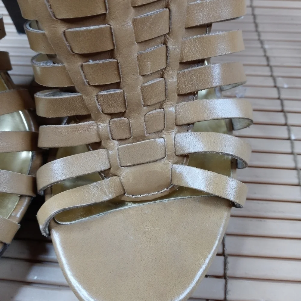 Michael Kors women's brown cage leather back zip platform 5
